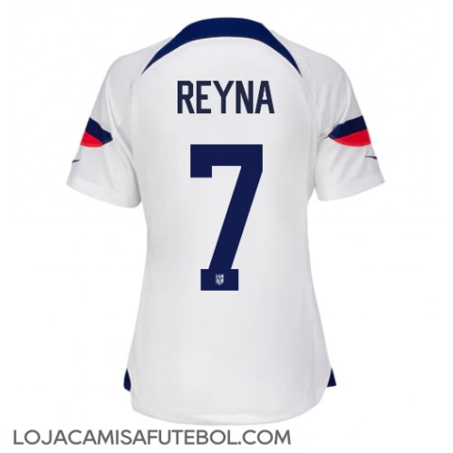 Camisa de Futebol Estados Unidos Giovanni Reyna #7 Equipamento Principal Mulheres Mundo 2022 Manga Curta